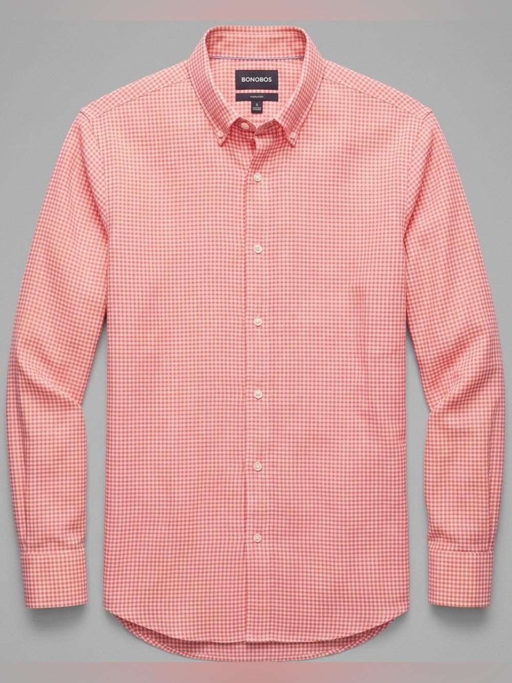 Bonobos Mens Long Sleeve Gingham Check Button Down Shirt Coral Pink Size L Slim